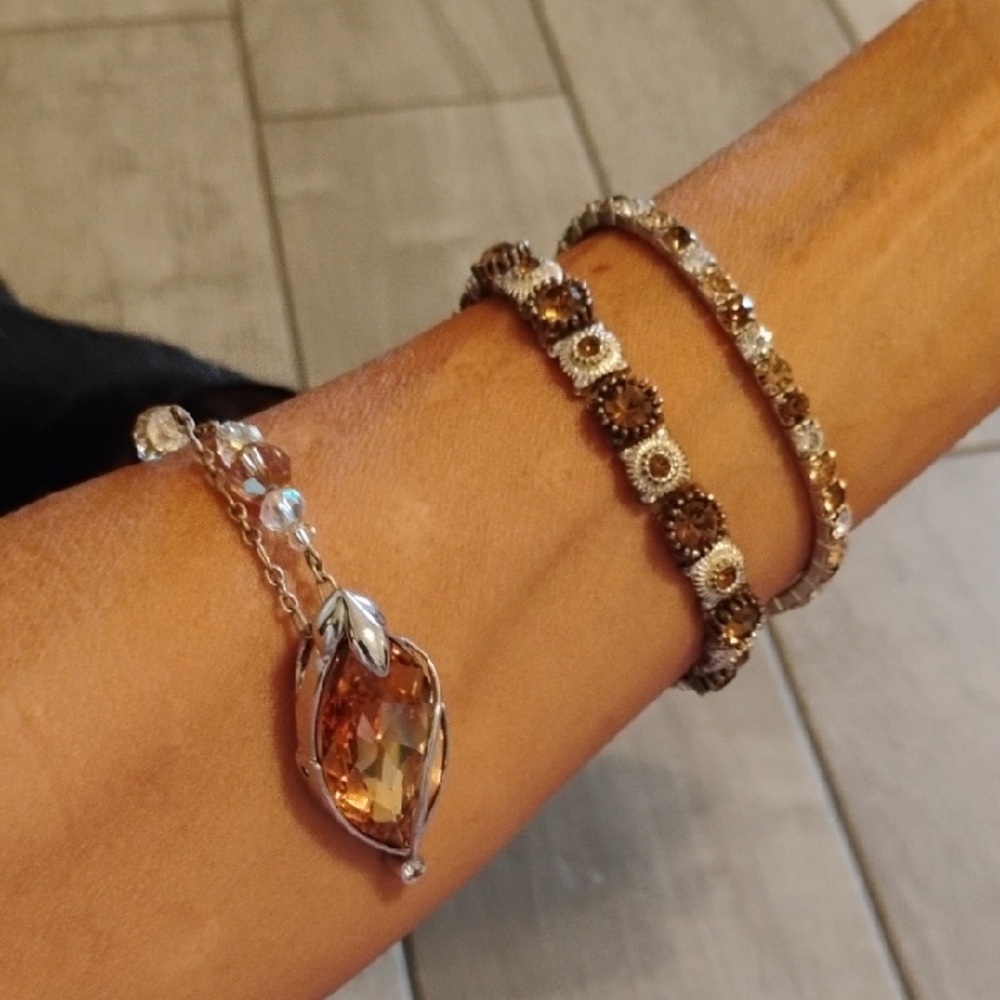 Silver and Brown Layered Bracelet Set